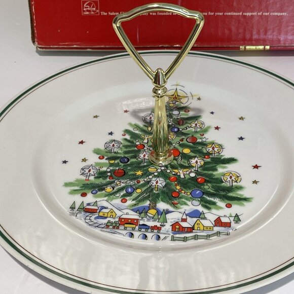 Salem Christmas Eve Single Tier Tidbit Tray Christmas Tree 24K Gold Trim Retired - Picture 4 of 8